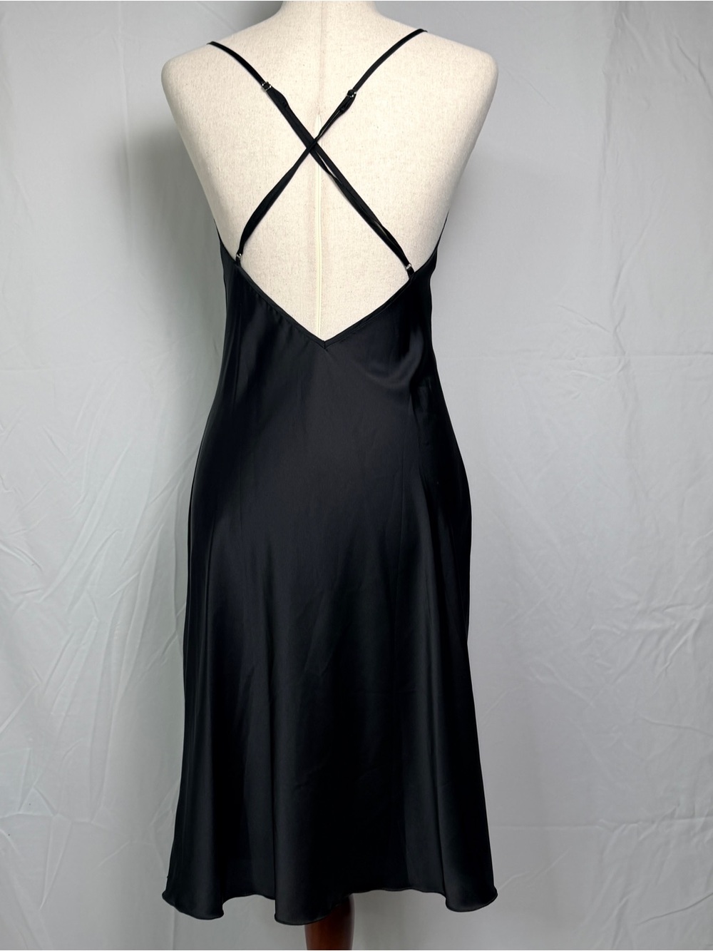Black Satin Slip Dress with front slit,Crisscross Back,whimsygoth, Y2K, regency